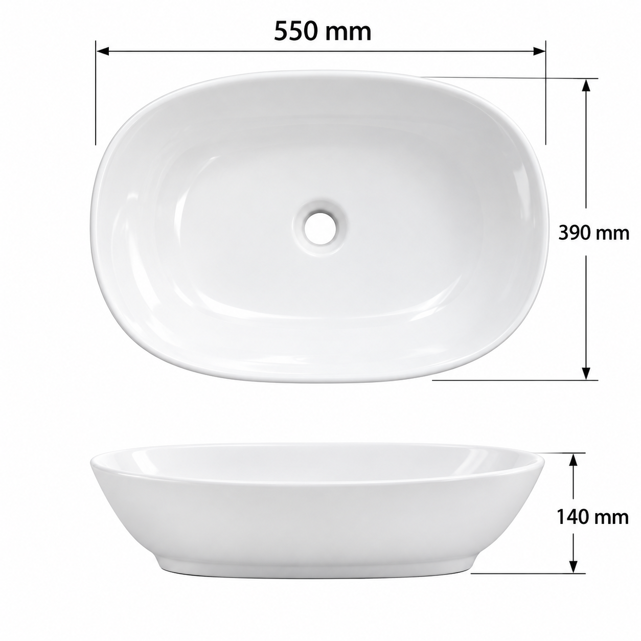 Lavoar Ceramic Alb Oval BisDesign 550x390x140 mm cu Ventil Inclus [7]