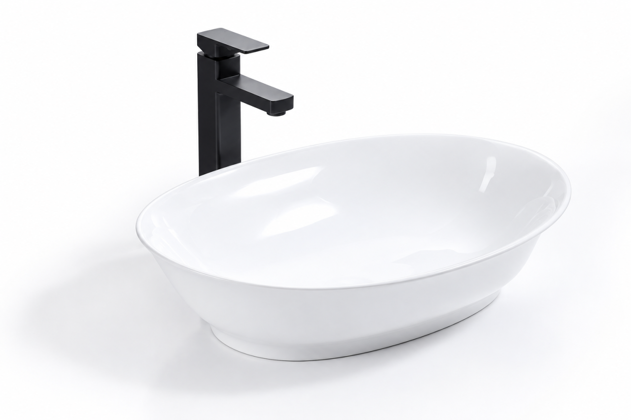 Lavoar Ceramic Alb Oval BisDesign 550x390x140 mm cu Ventil Inclus [3]