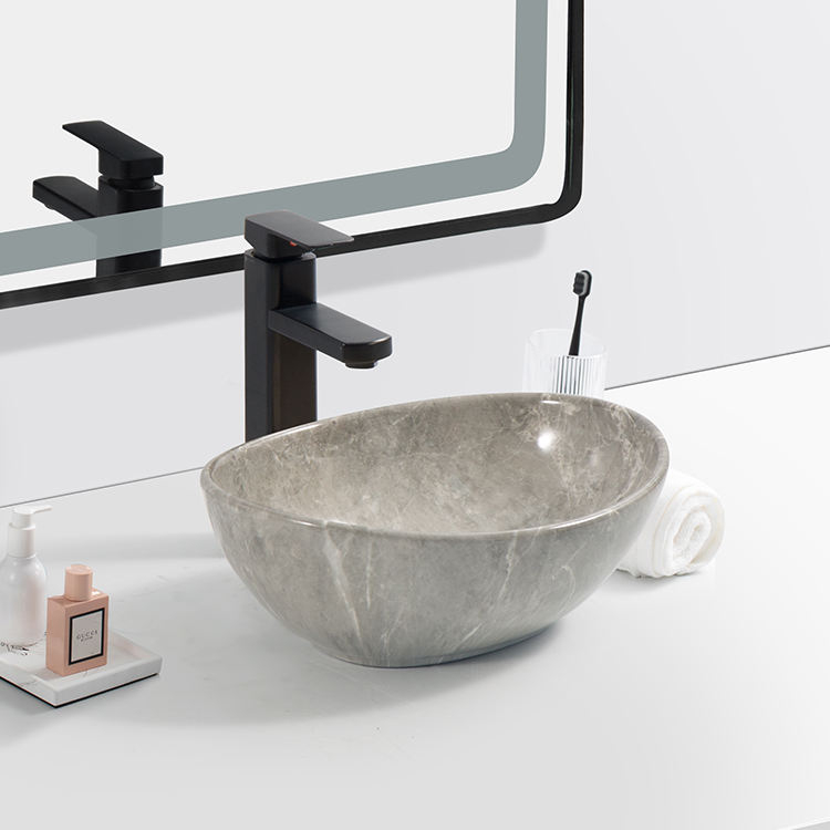 Lavoar chiuveta baie pe blat BisDesign ceramica gri marmorat cu ventil inclus [6]