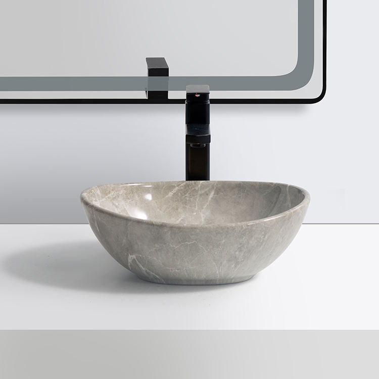 Lavoar chiuveta baie pe blat BisDesign ceramica gri marmorat cu ventil inclus [7]