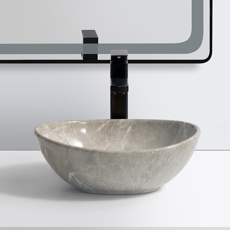 Lavoar chiuveta baie pe blat BisDesign ceramica gri marmorat cu ventil inclus [3]