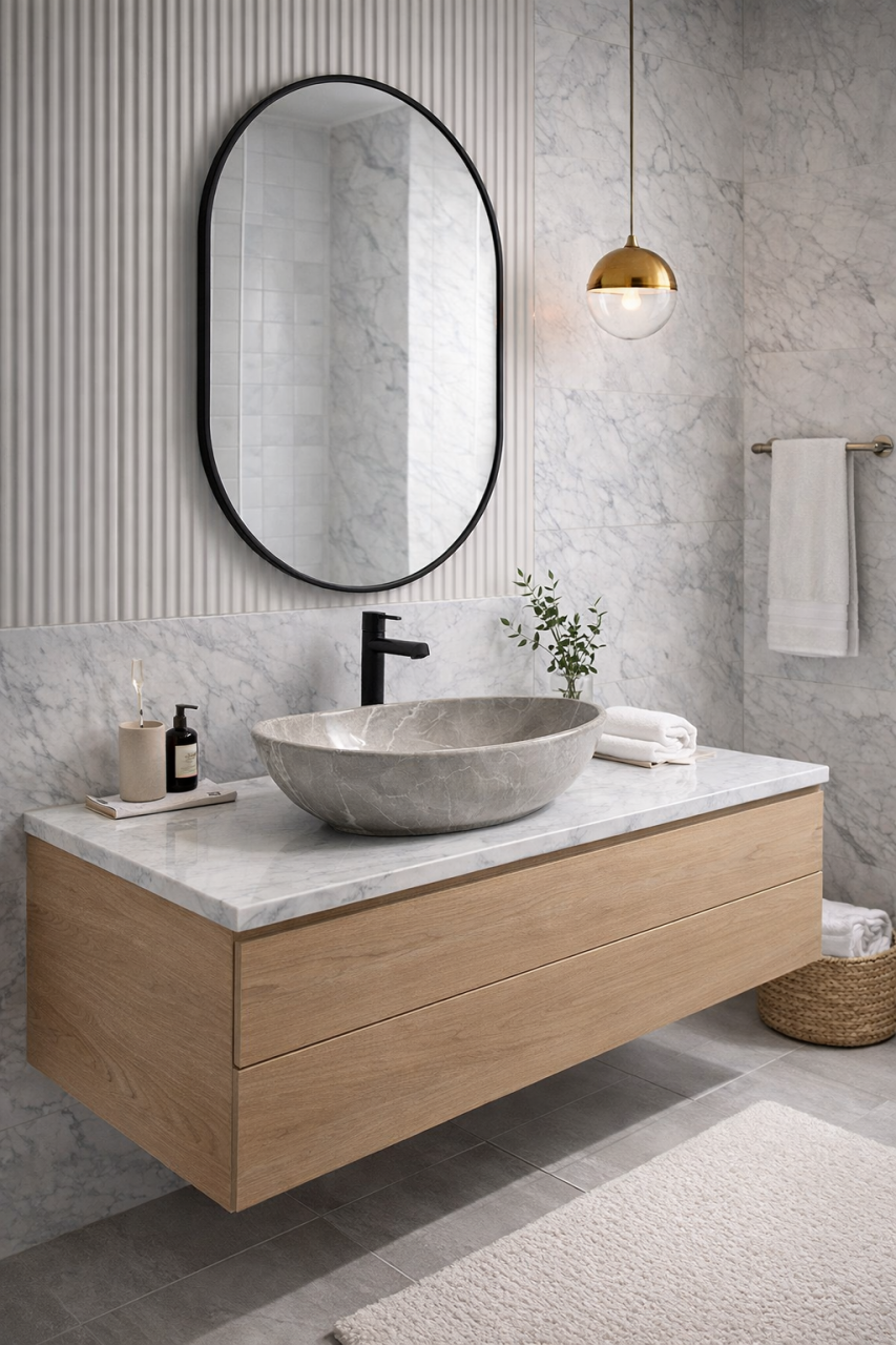 Lavoar chiuveta baie pe blat BisDesign ceramica gri marmorat cu ventil inclus [4]