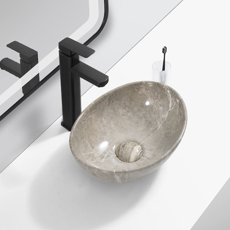 Lavoar chiuveta baie pe blat BisDesign ceramica gri marmorat cu ventil inclus [5]