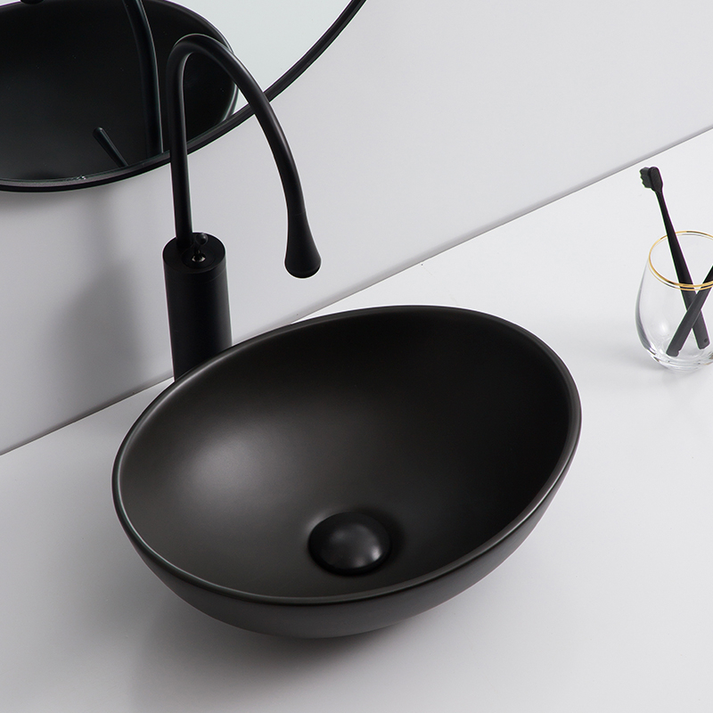 Lavoar chiuveta baie pe blat BisDesign ceramica negru mat cu ventil inclus [3]