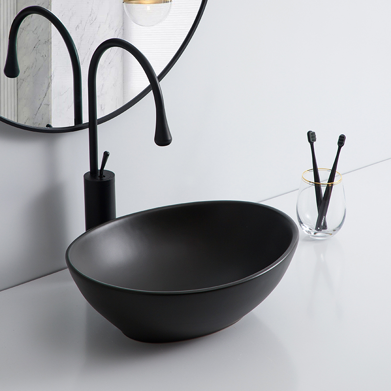 Lavoar chiuveta baie pe blat BisDesign ceramica negru mat cu ventil inclus [2]