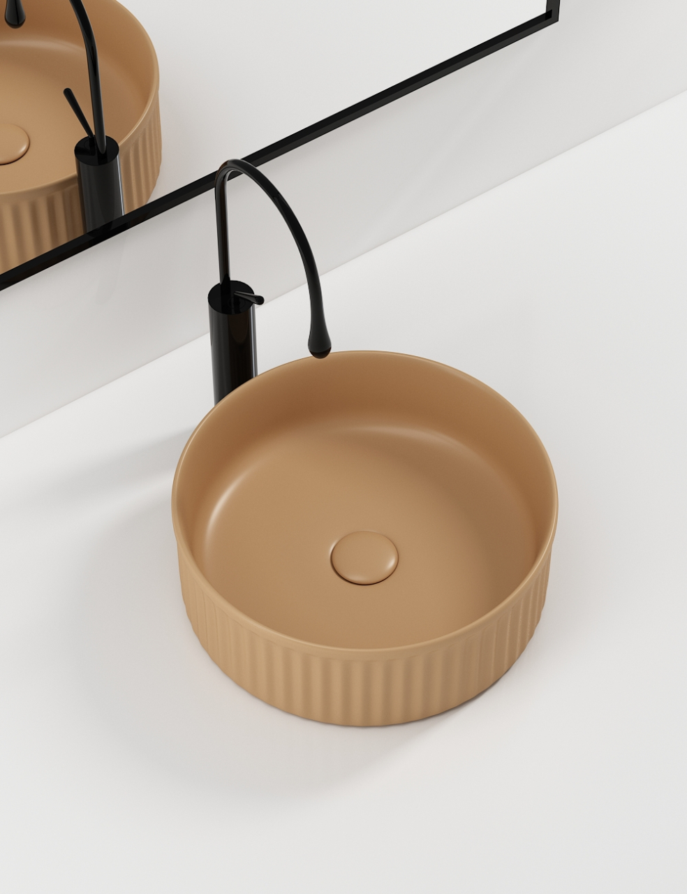 Lavoar chiuveta baie pe blat BisDesign ceramica bej nisipiu mat rotund [3]