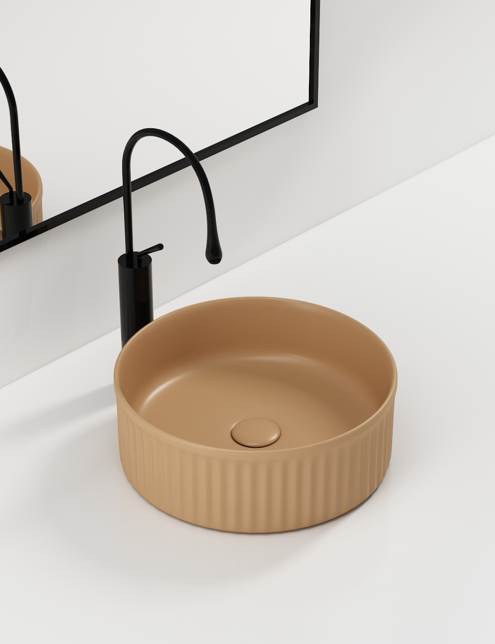 Lavoar chiuveta baie pe blat BisDesign ceramica bej nisipiu mat rotund [2]