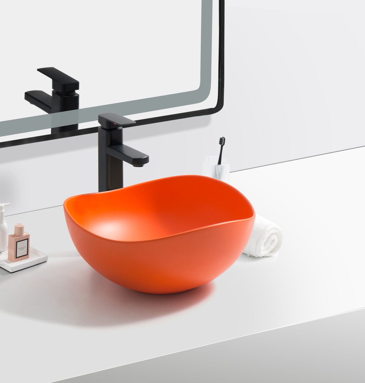 Lavoar chiuveta baie pe blat BisDesign ceramica portocaliu mat rotund [4]