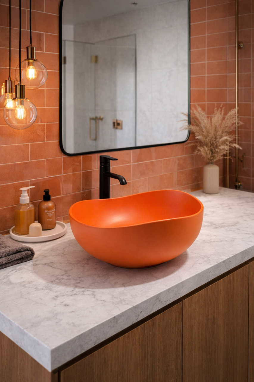 Lavoar chiuveta baie pe blat BisDesign ceramica portocaliu mat rotund [7]