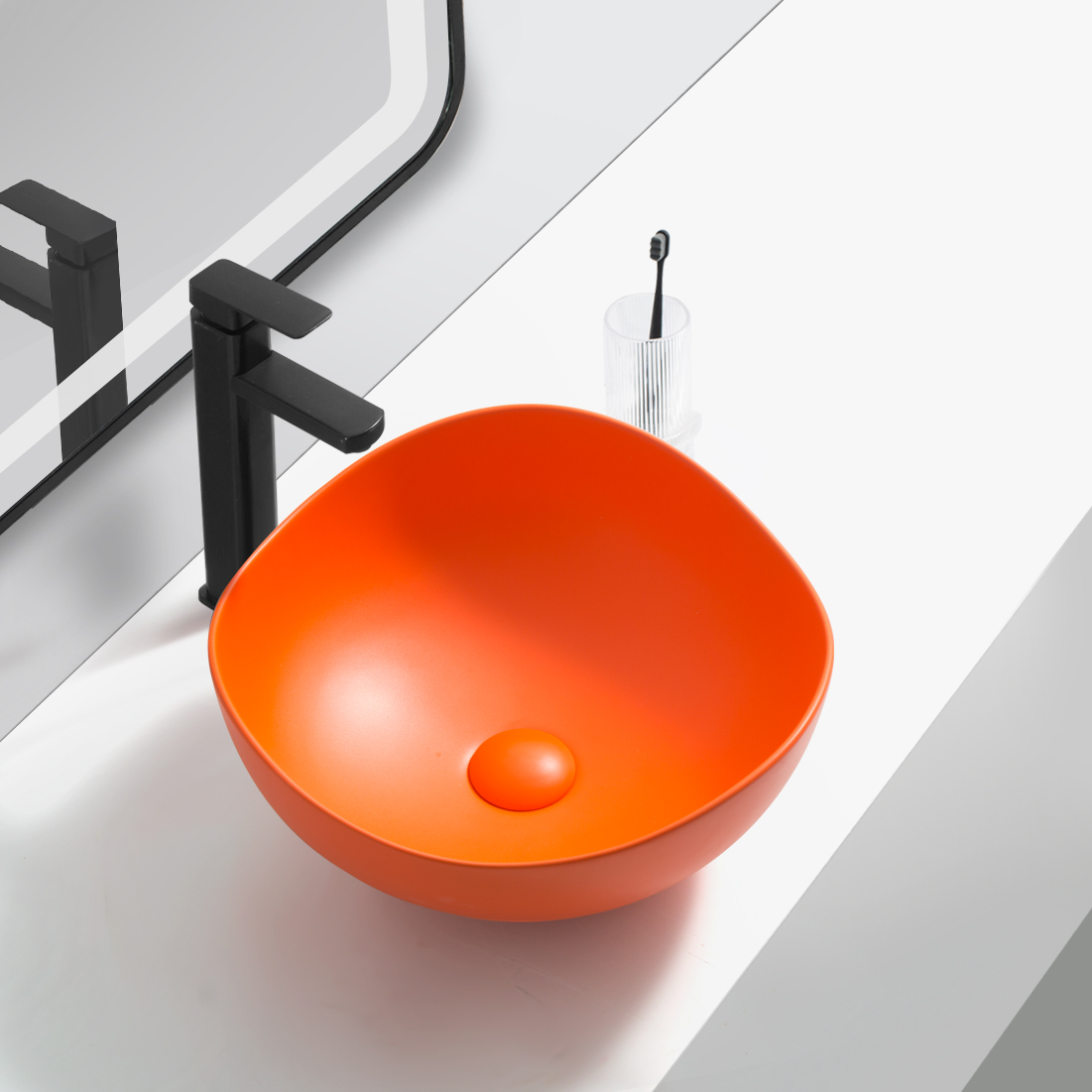 Lavoar chiuveta baie pe blat BisDesign ceramica portocaliu mat rotund [2]