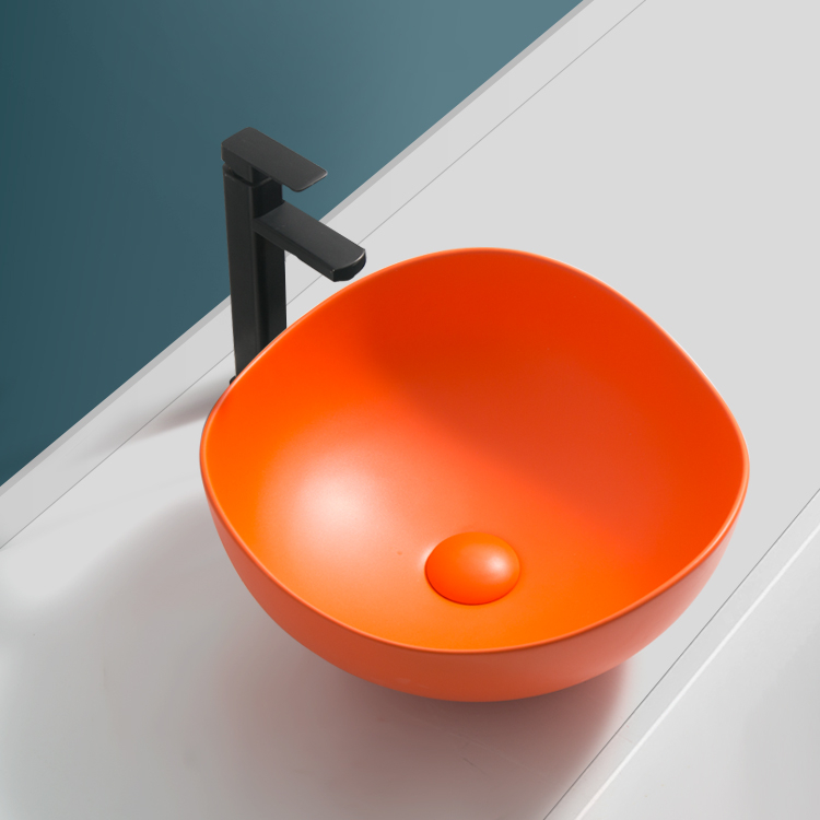 Lavoar chiuveta baie pe blat BisDesign ceramica portocaliu mat rotund [3]