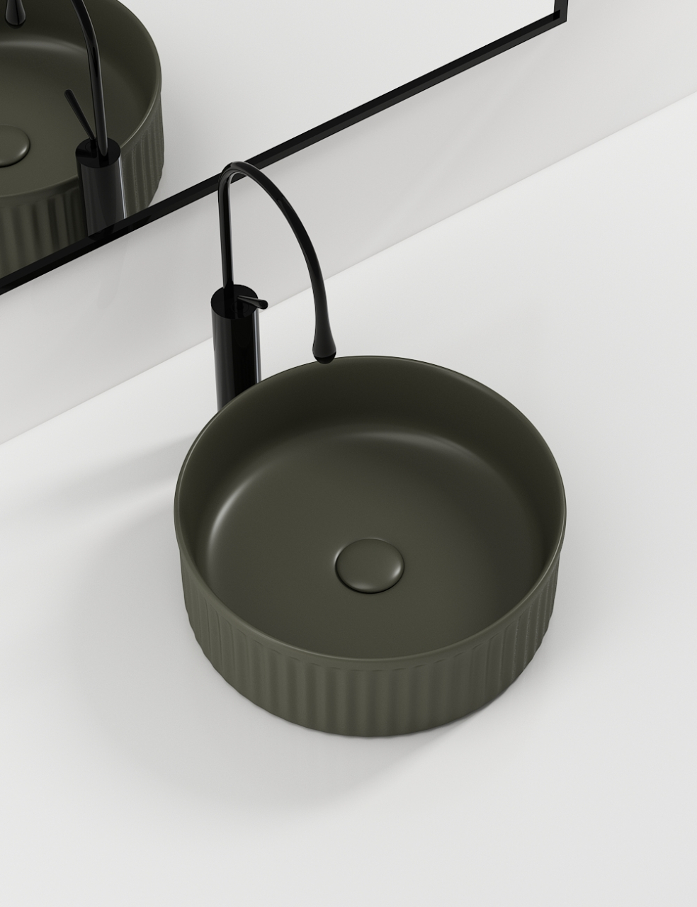 Lavoar chiuveta baie pe blat BisDesign ceramica verde olive mat rotund [3]
