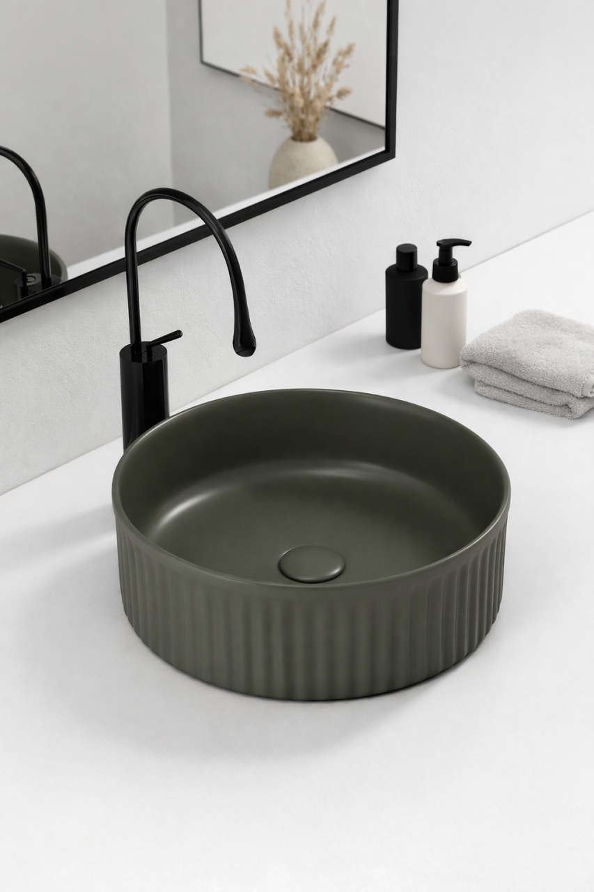 Lavoar chiuveta baie pe blat BisDesign ceramica verde olive mat rotund [4]