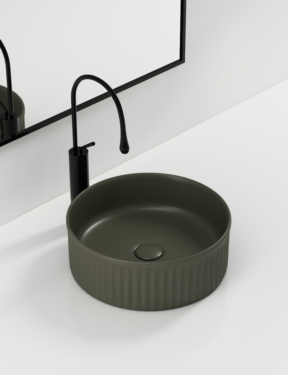 Lavoar chiuveta baie pe blat BisDesign ceramica verde olive mat rotund [2]