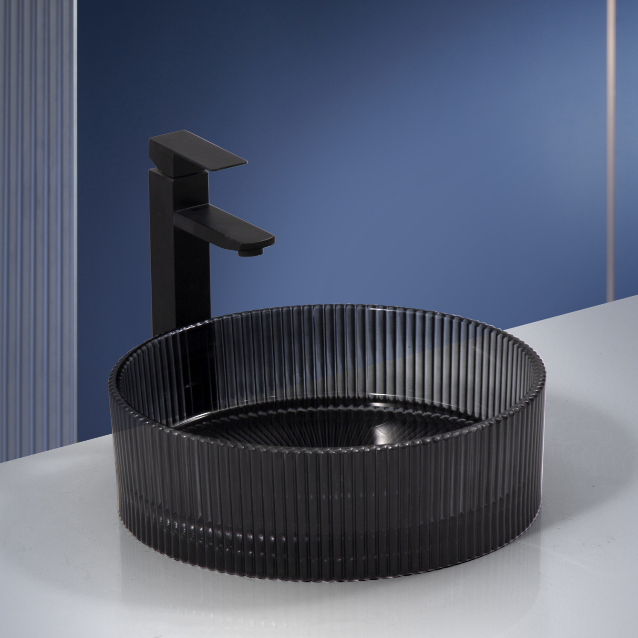 Lavoar chiuveta baie pe blat BisDesign sticla securizata negru fumuriu ventil auriu [3]