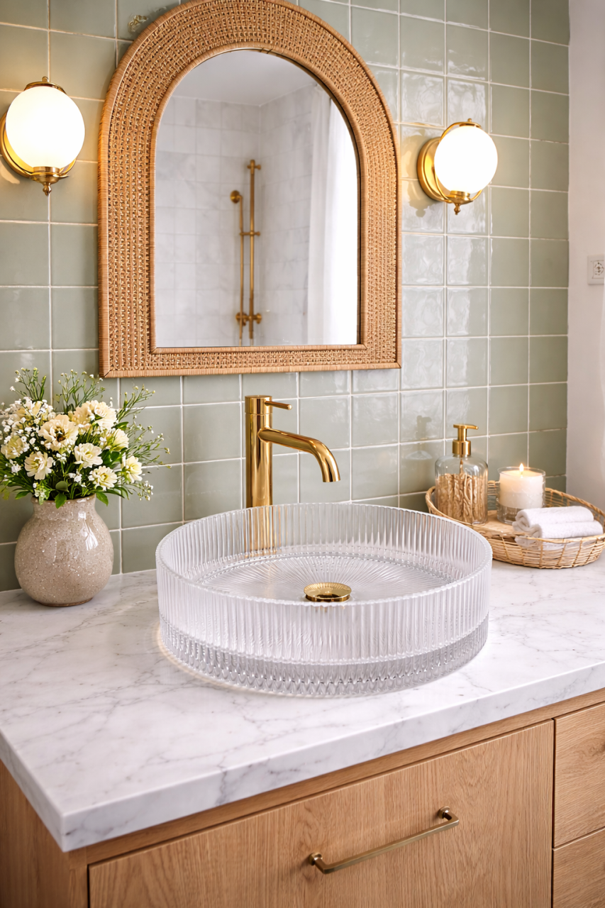 Lavoar chiuveta baie pe blat BisDesign sticla securizata transparenta cristal rotund [5]