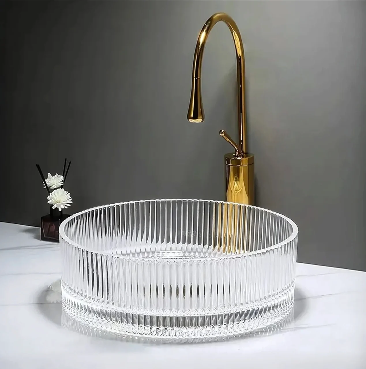 Lavoar chiuveta baie pe blat BisDesign sticla securizata transparenta cristal rotund [3]