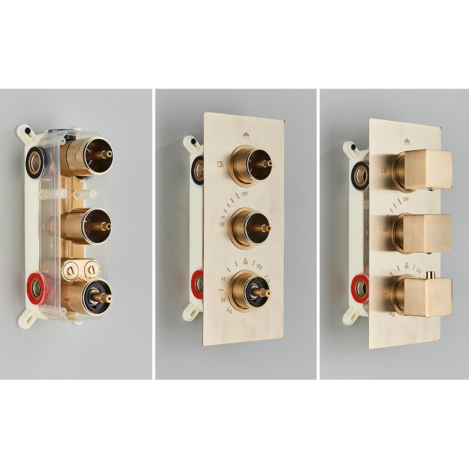 Sistem de Dus Baie BisDesign®, Incastrabil cu Termostat, Functie Cascada si Ploaie, Finisaj Auriu Mat, Para Dus Perete 55x22 cm [7]