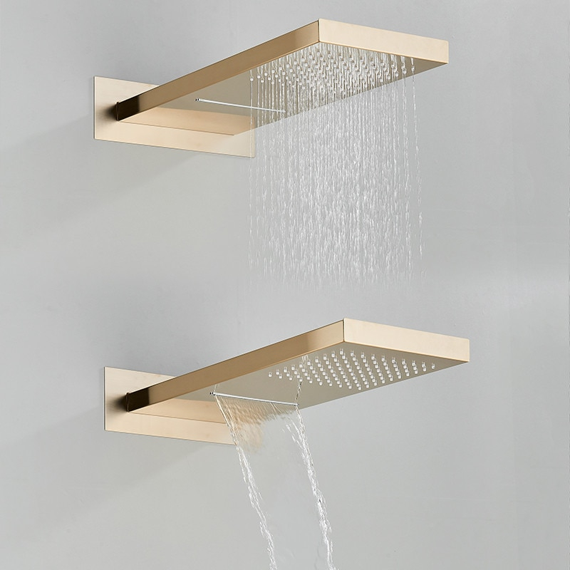 Sistem de Dus Baie BisDesign®, Incastrabil cu Termostat, Functie Cascada si Ploaie, Finisaj Auriu Mat, Para Dus Perete 55x22 cm [3]