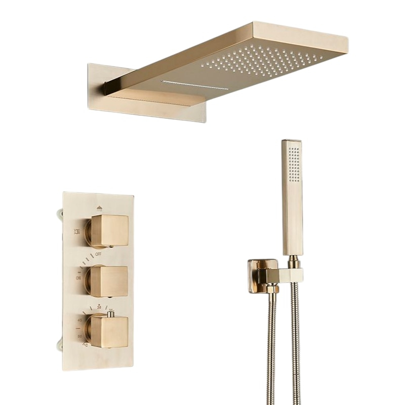 Sistem de Dus Baie BisDesign®, Incastrabil cu Termostat, Functie Cascada si Ploaie, Finisaj Auriu Mat, Para Dus Perete 55x22 cm [1]