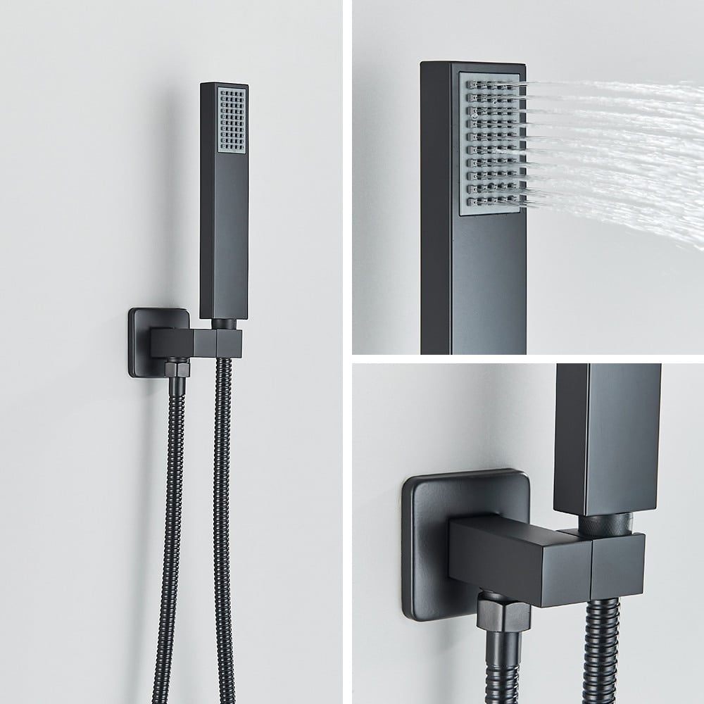 Sistem duș încastrabil negru mat cu termostat, para 55x22 cm și funcție cascadă [4]