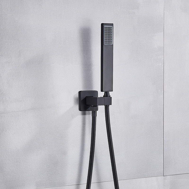 Sistem duș încastrabil negru mat cu termostat, para 55x22 cm și funcție cascadă [6]