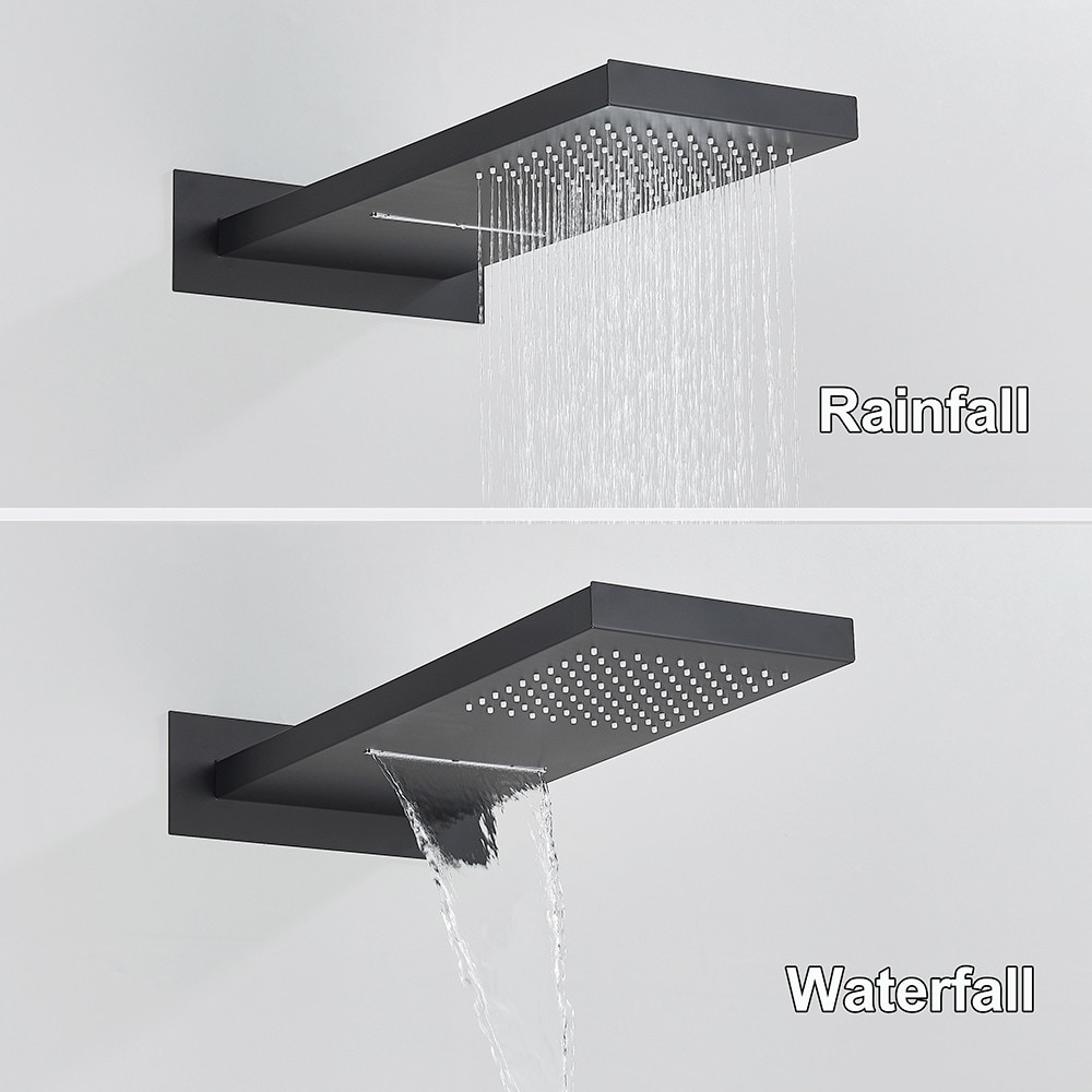 Sistem duș încastrabil negru mat cu termostat, para 55x22 cm și funcție cascadă [8]