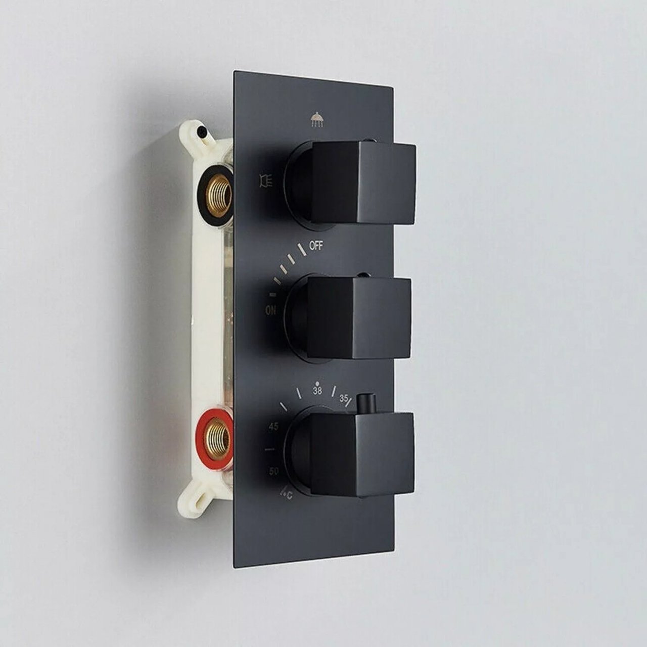 Sistem duș încastrabil negru mat cu termostat, para 55x22 cm și funcție cascadă [9]