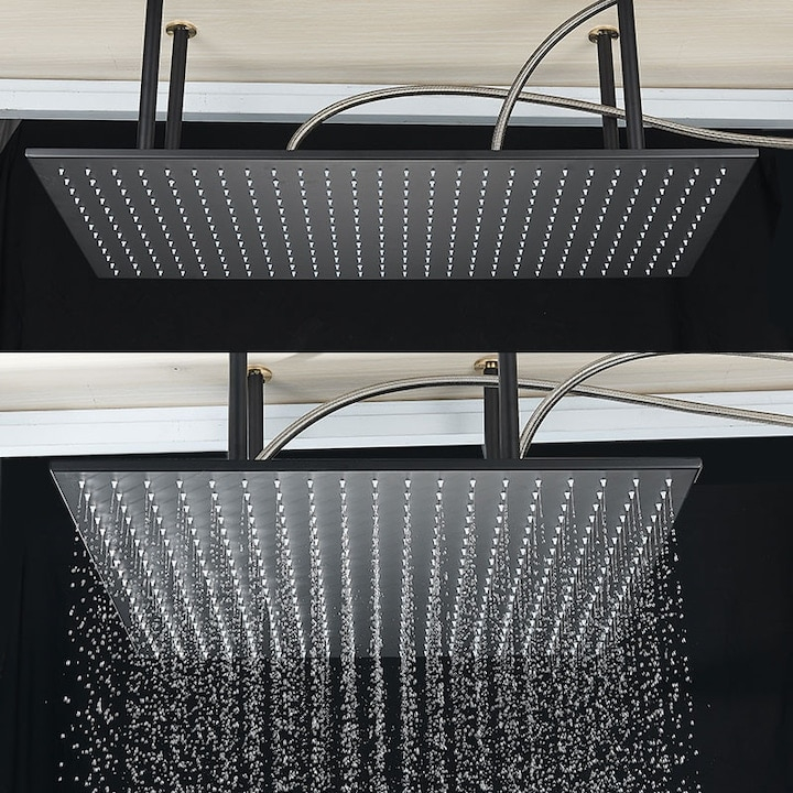 Sistem duș încastrabil negru mat cu termostat, para tavan 40x80 cm și LED [3]