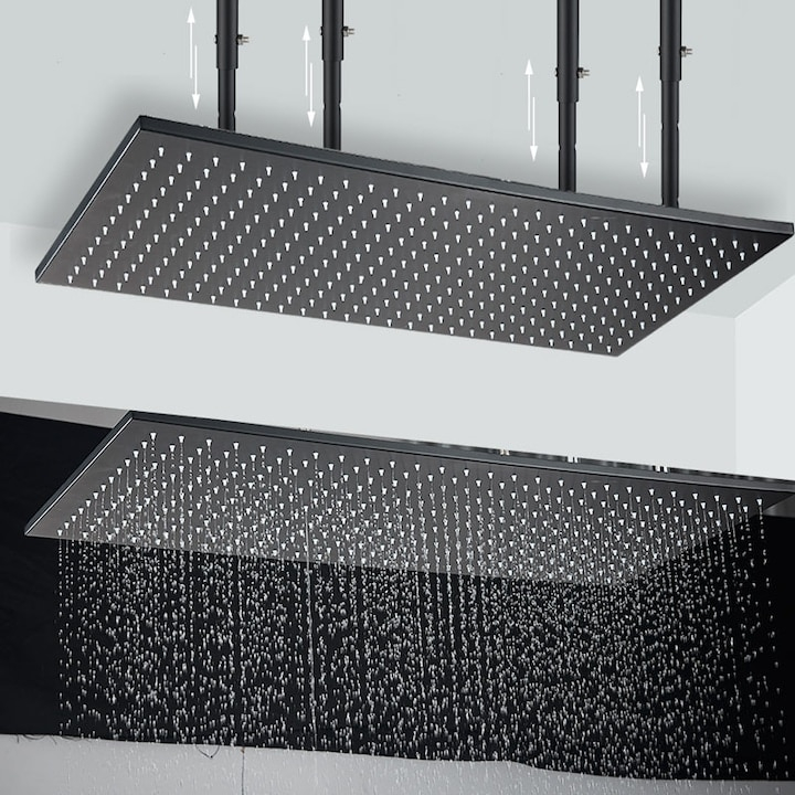 Sistem duș încastrabil negru mat cu termostat, para tavan 40x80 cm și LED [2]
