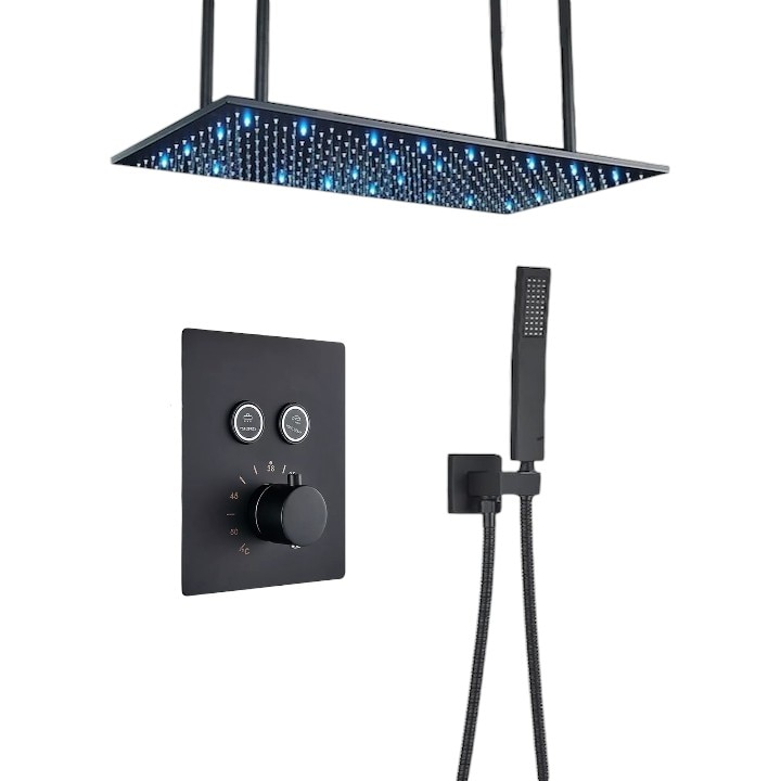 Sistem duș încastrabil negru mat cu termostat, para tavan 40x80 cm și LED [1]