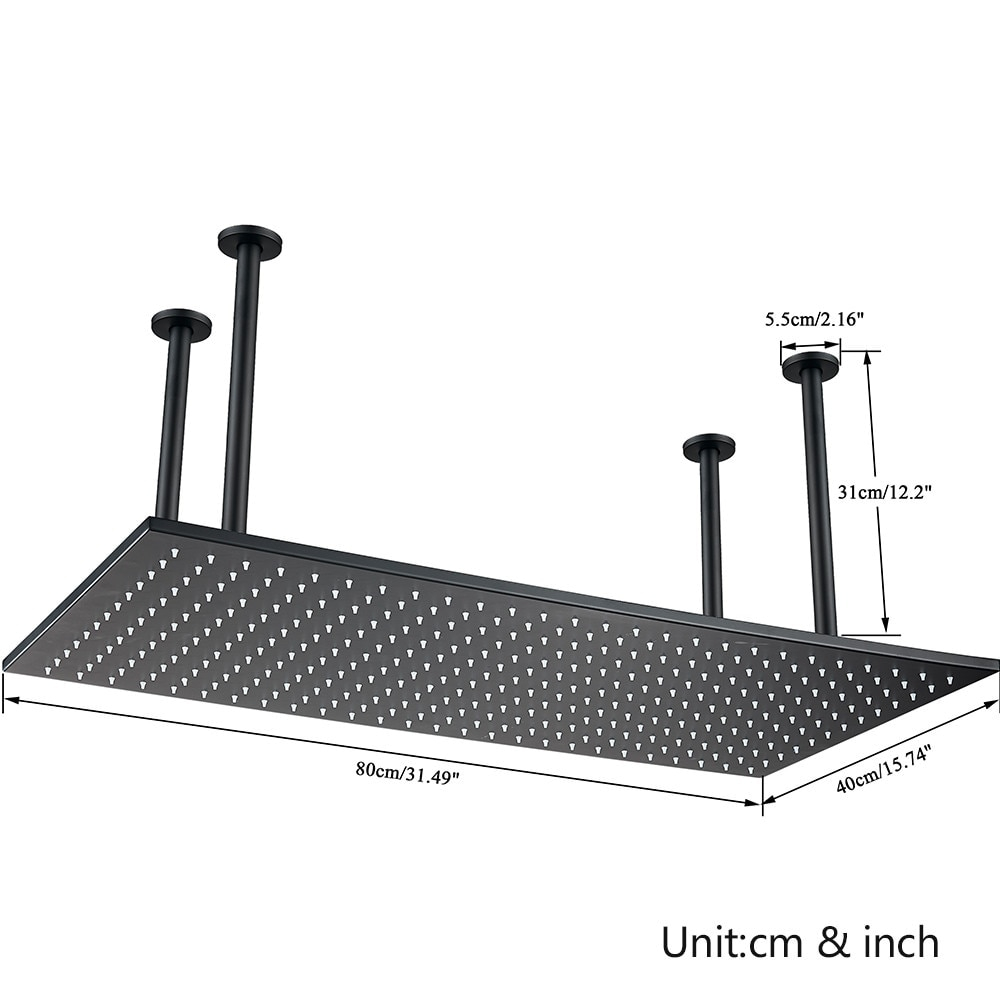 Sistem duș încastrabil negru mat cu termostat, para tavan 40x80 cm și LED [14]