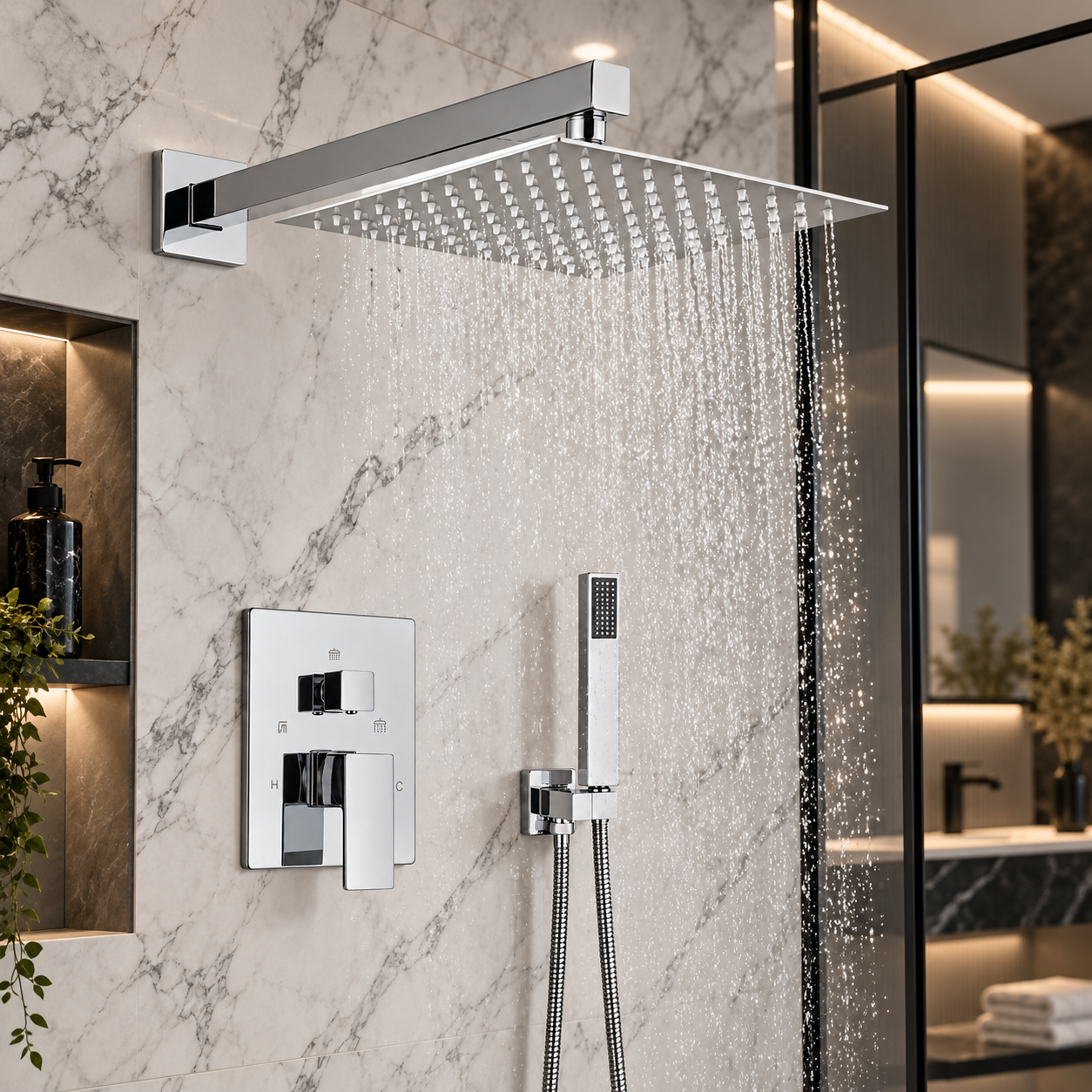 Sistem dus incastrat crom lucios cu para ploaie 30 cm BisDesign [2]