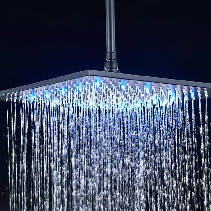 Sistem de duș încastrabil negru mat cu termostat, LED-uri și para rectangulară 40 cm [2]