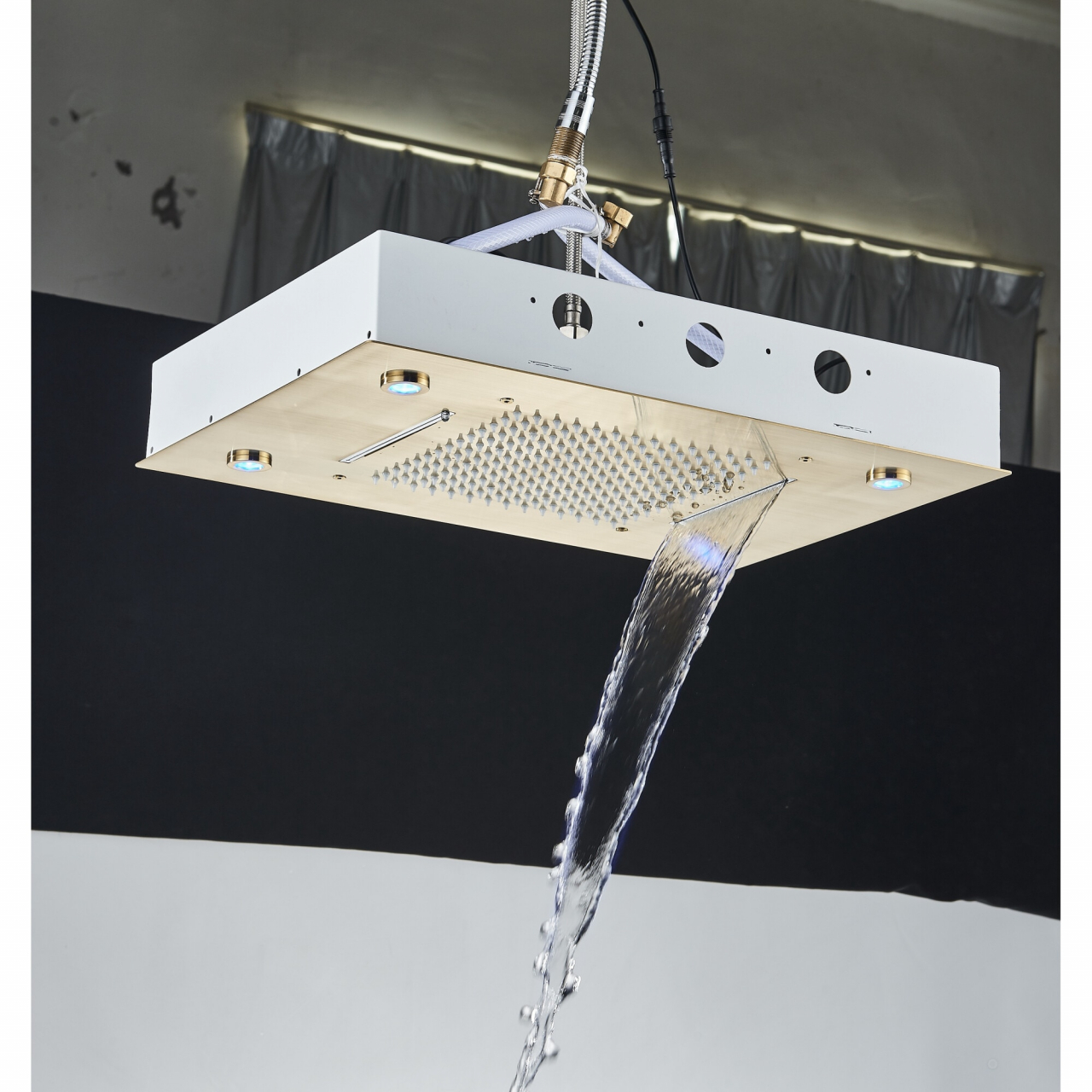 Sistem duș încastrabil auriu mat cu LED, termostat și funcție SPA [2]