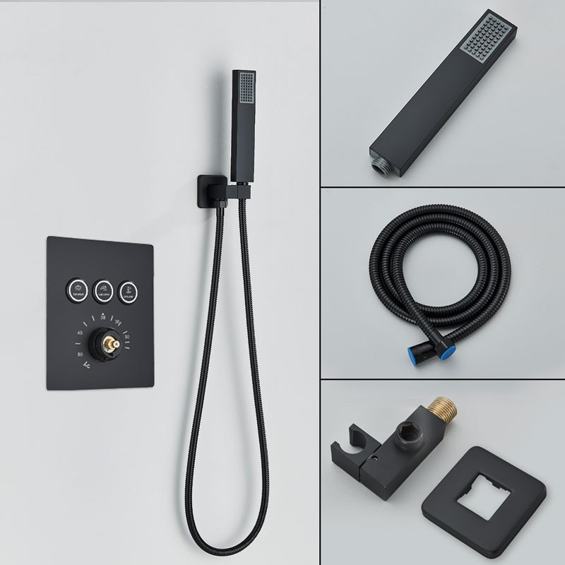Sistem duș încastrabil negru mat cu termostat, LED și funcție SPA 40x80 cm [7]