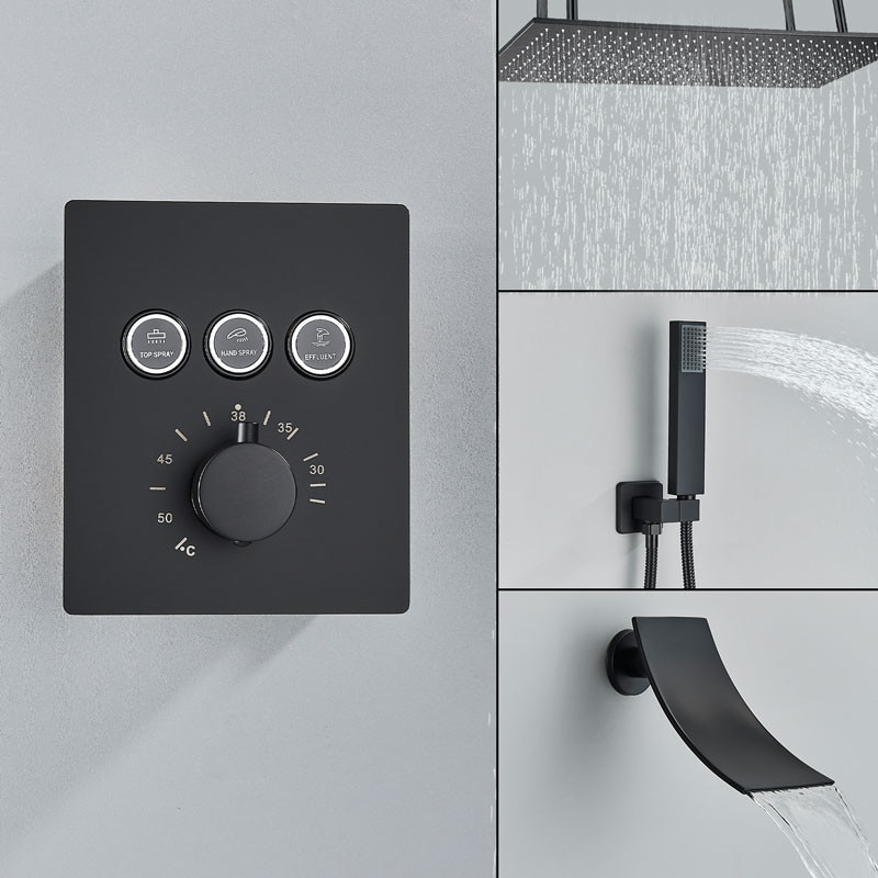 Sistem duș încastrabil negru mat cu termostat, LED și funcție SPA 40x80 cm [6]