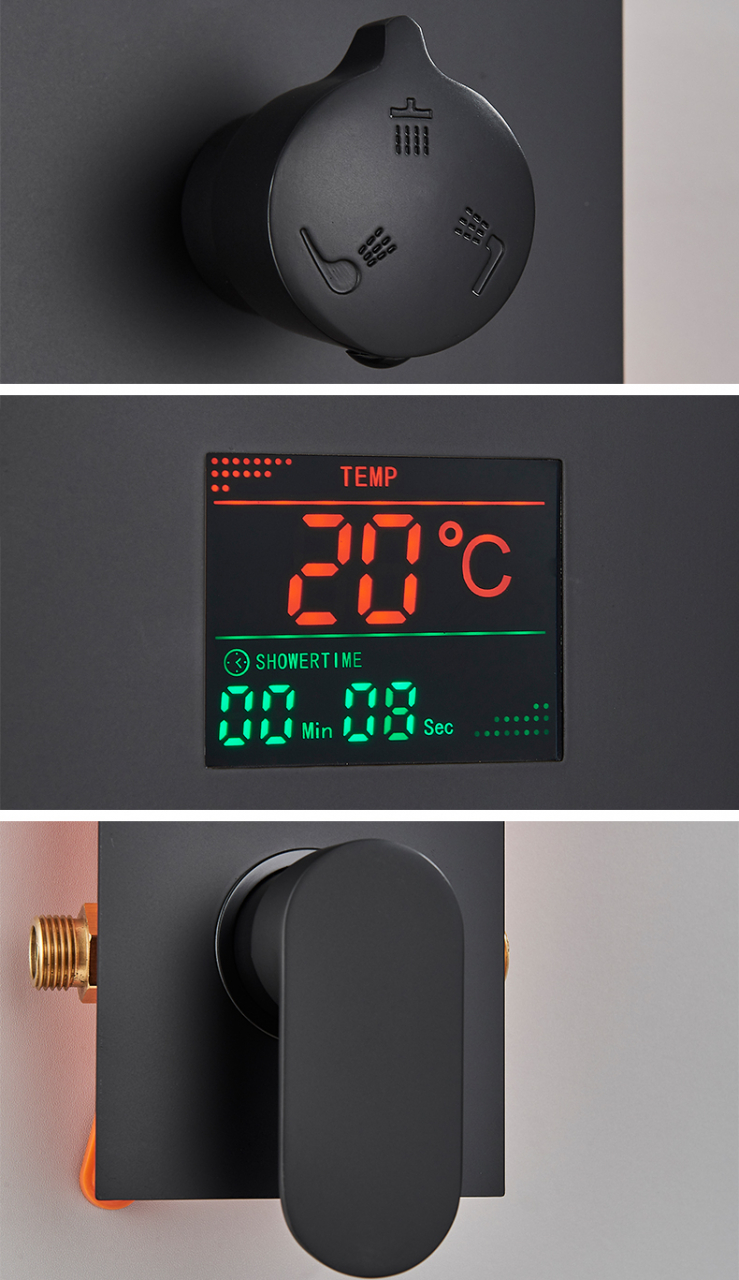 Sistem de duș încastrabil negru mat cu LCD, para 40 cm și funcție cascadă [6]