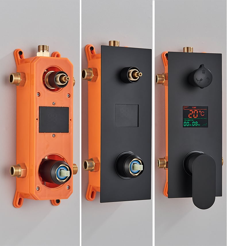 Sistem de duș încastrabil negru mat cu LCD, para 40 cm și funcție cascadă [7]