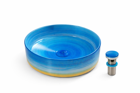 Lavoare Baie - Lavoar chiuveta baie pe blat BisDesign ceramica albastru artistic rotund