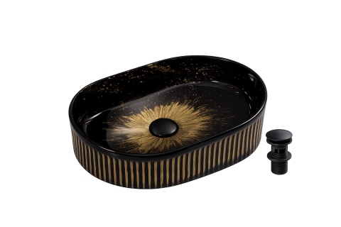 Lavoare Baie - Lavoar chiuveta baie pe blat BisDesign ceramica negru decor auriu oval