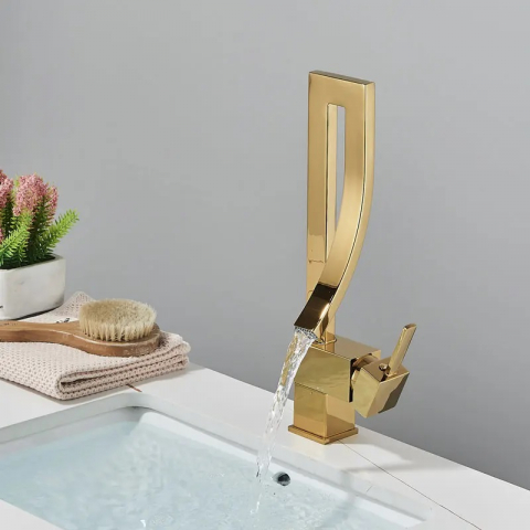 Baterie chiuvetă cascadă auriu lucios 35 cm pentru baie sau bucătărie [1]