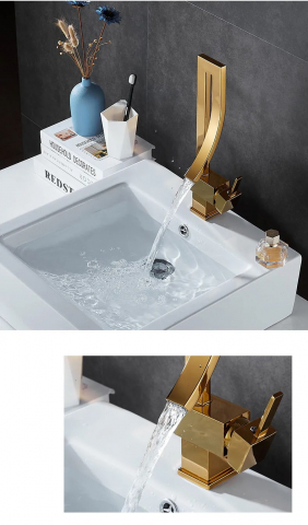 Baterie chiuvetă cascadă auriu lucios 35 cm pentru baie sau bucătărie [6]