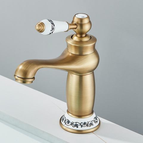 Baterie chiuvetă baie bronz antichizat 20 cm cu inele ceramice [2]