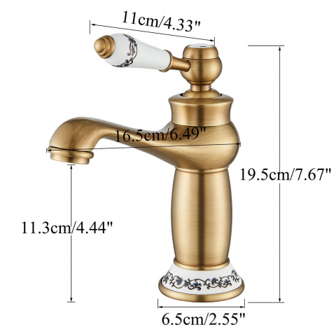 Baterie chiuvetă baie bronz antichizat 20 cm cu inele ceramice [4]