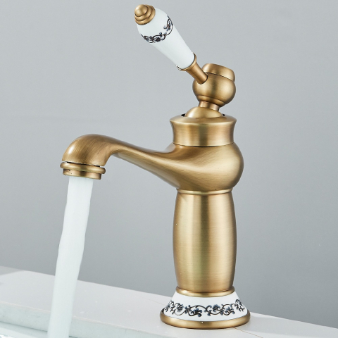 Baterie chiuvetă baie bronz antichizat 20 cm cu inele ceramice [1]