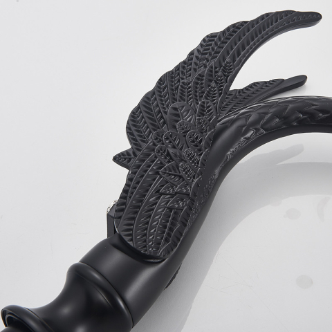 Baterie cadă freestanding tip lebădă negru mat cu mâner ceramic decorativ [8]