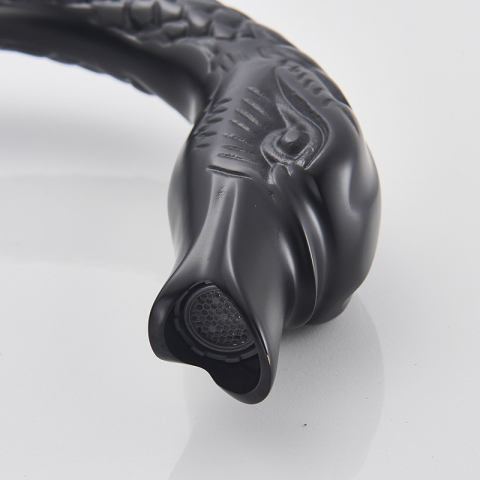 Baterie cadă freestanding tip lebădă negru mat cu mâner ceramic decorativ [9]