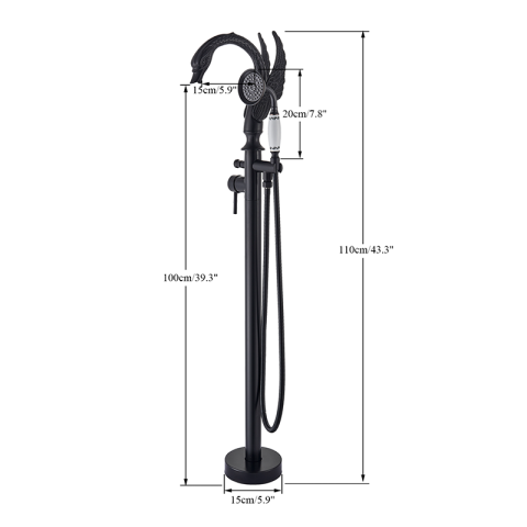 Baterie cadă freestanding tip lebădă negru mat cu mâner ceramic decorativ [11]
