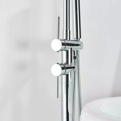 Baterie cadă freestanding crom lucios cu duș de mână și pipă pivotantă [9]